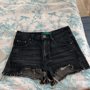 Signature 8 black distressed jean shorts